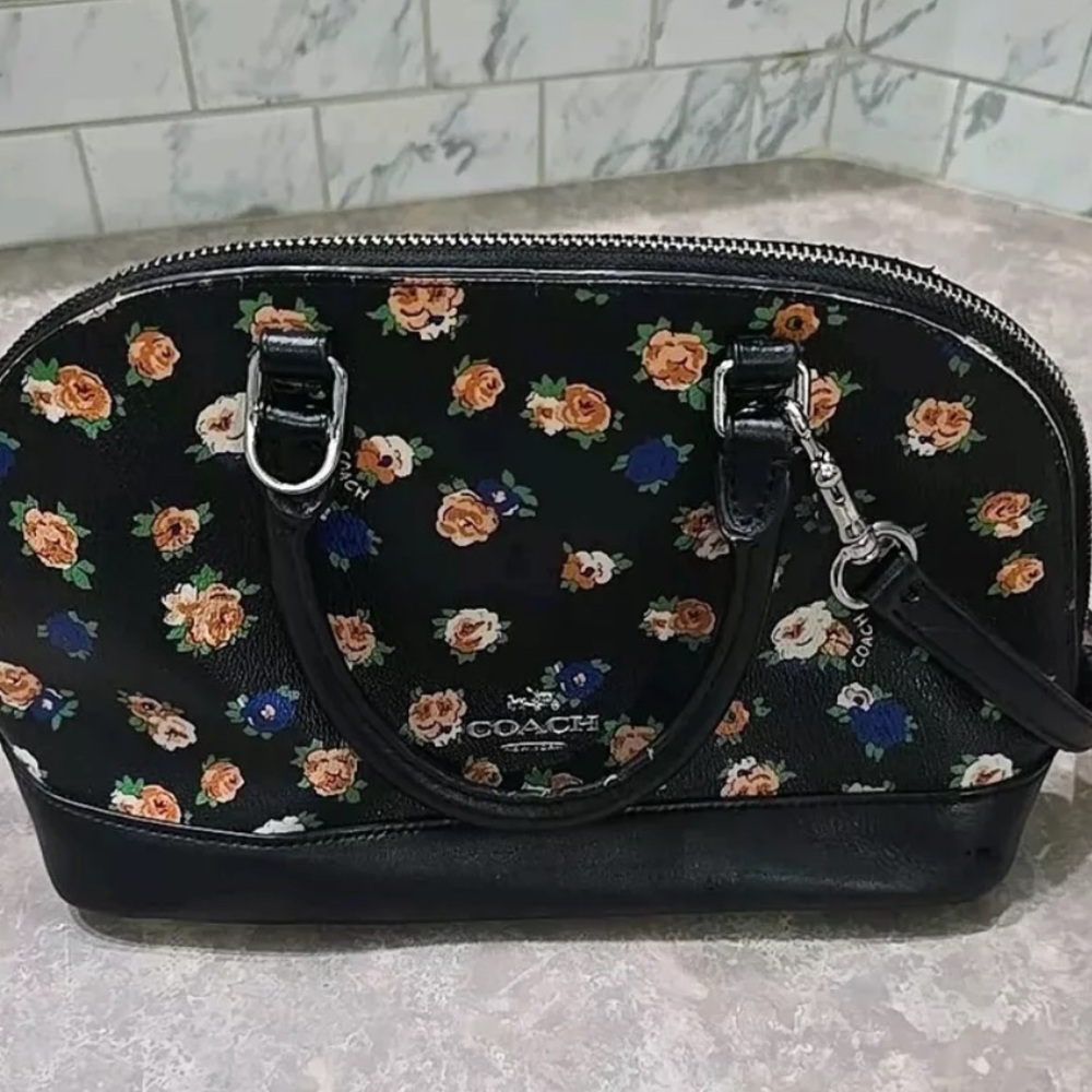 Beautiful COACH Black Floral Handbag Mini Tote Bag See Description NWOT - Picture 7 of 13